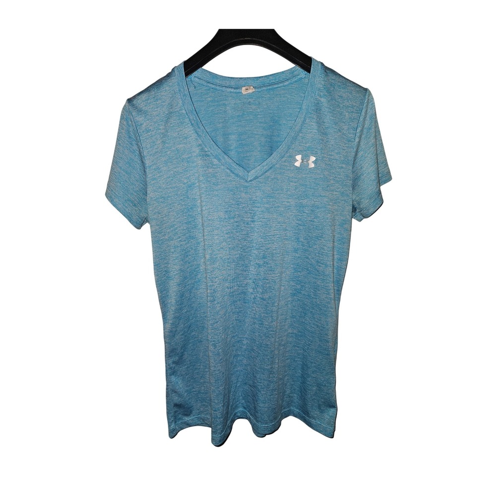 Under Armour V-Neck T-Shirt Heathered Blue Short Sleeve Athletic Women S
